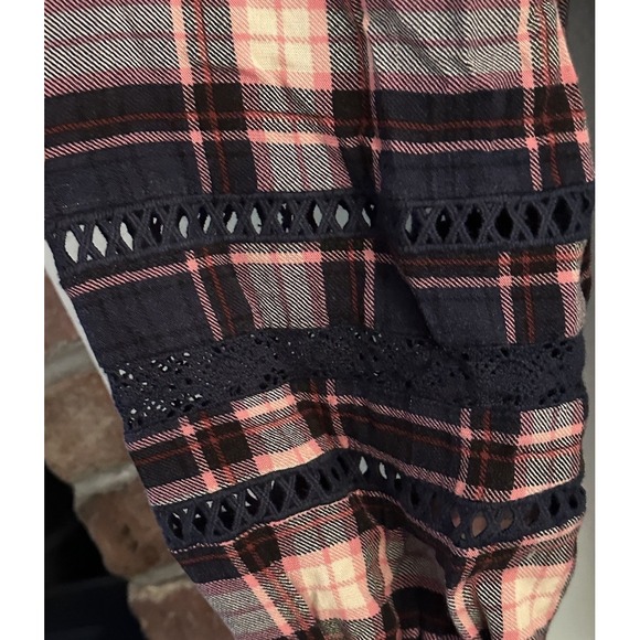 Torrid Babydoll Rayon Slub With Lace Inset Smocked Tiered Top Blue Plaid Large - Picture 6 of 11